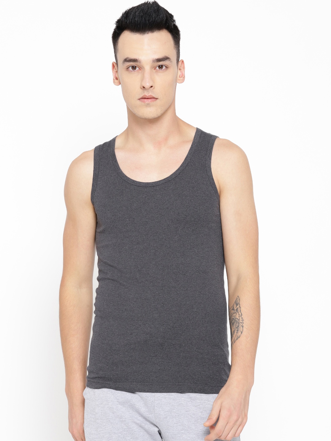 

one8 by Virat Kohli Men Charcoal Grey Solid Innerwear Vest 112-CHARCOALMEL-XXL