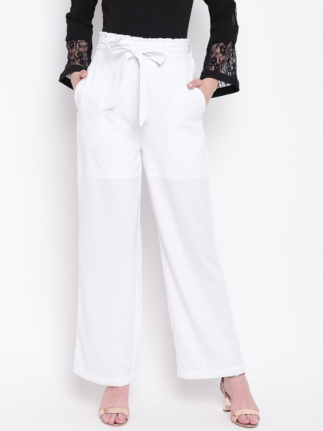 

DODO & MOA Women Off-White Solid Regular Trousers