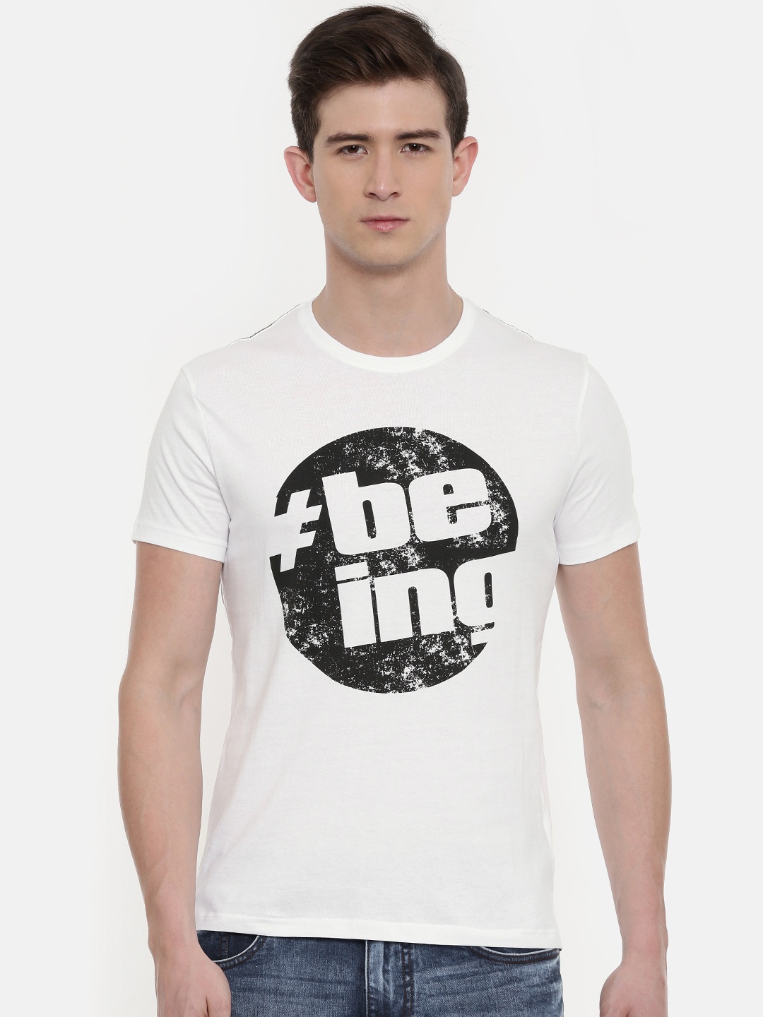 

Being Human Men White Printed Round Neck T-shirt