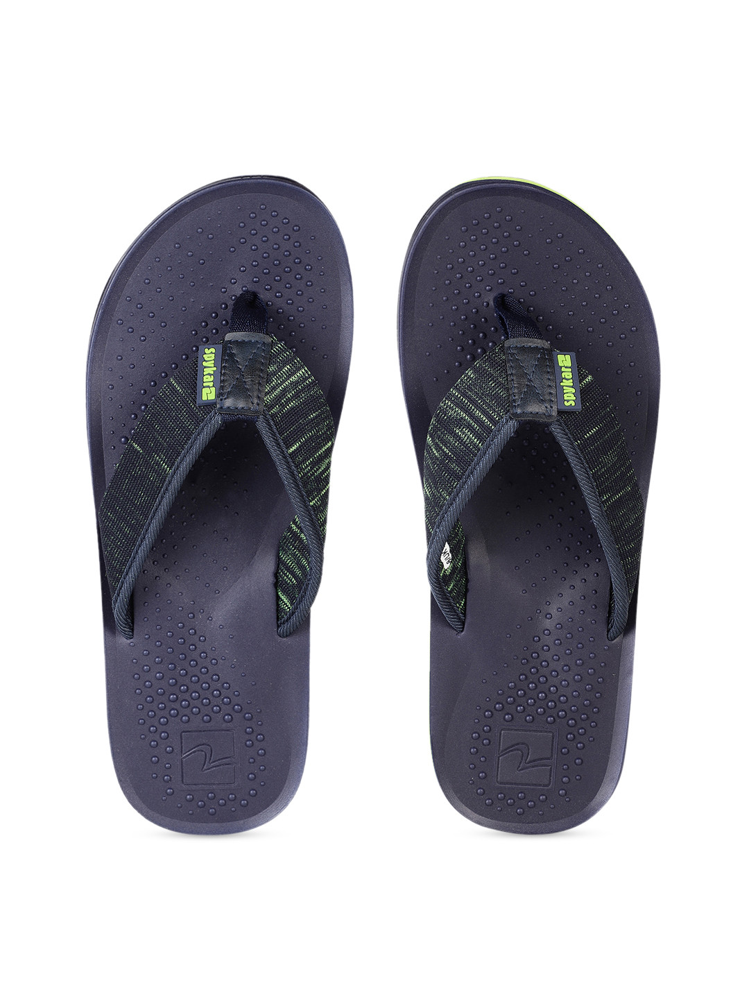 

SPYKAR Men Navy Blue & Green Self Design Thong Flip-Flops