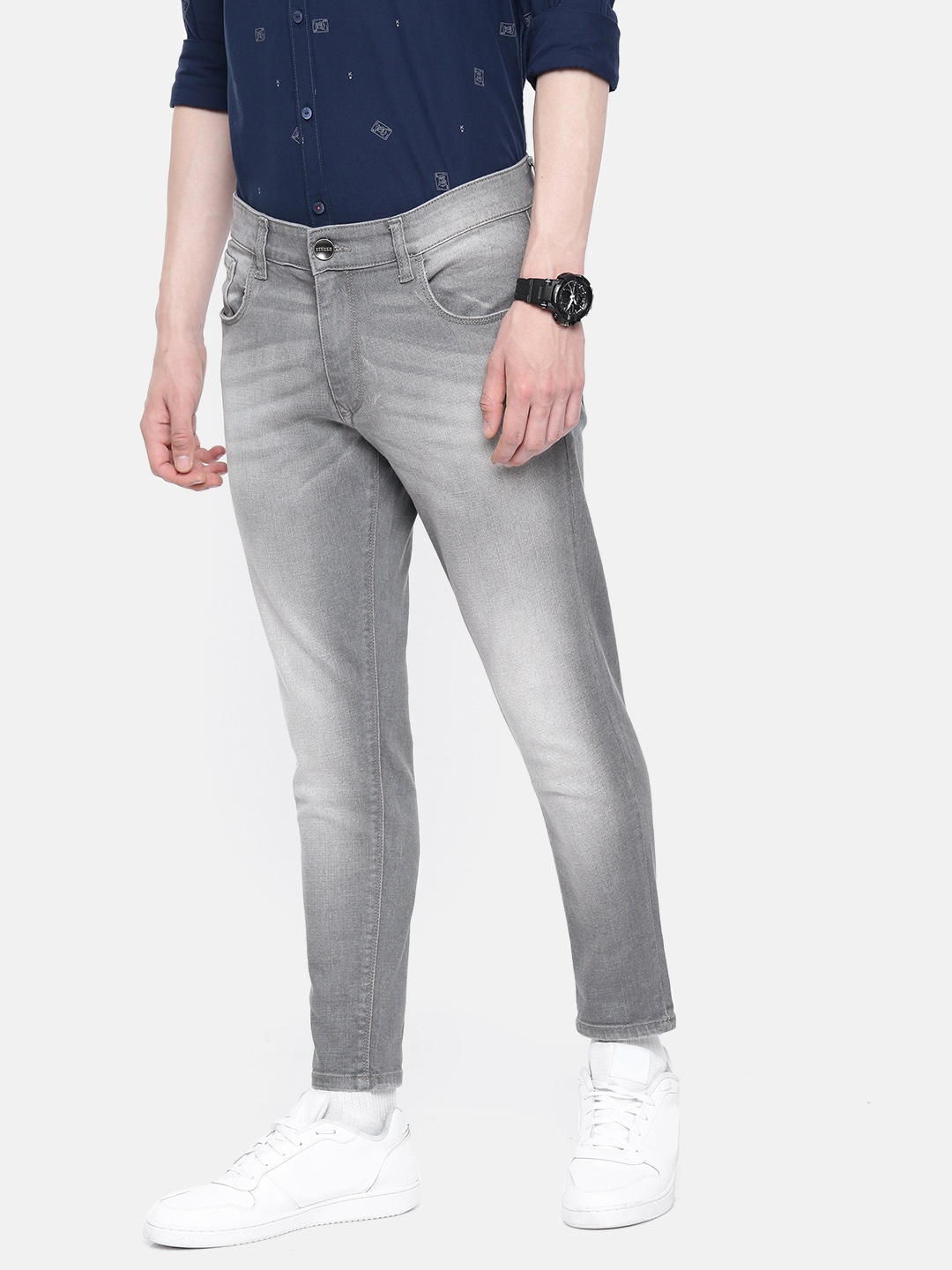 

SINGLE Men Grey Tapered Fit Mid-Rise Clean Look Stretchable Jeans