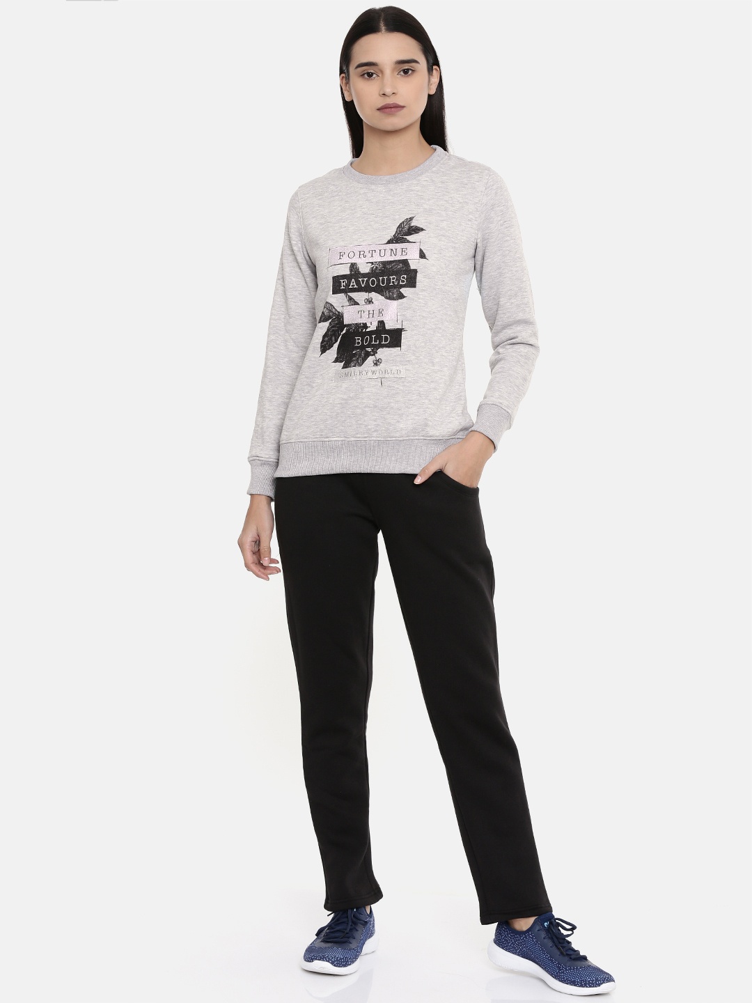 

Sweet Dreams Women Grey Melange & Black Printed Tracksuit
