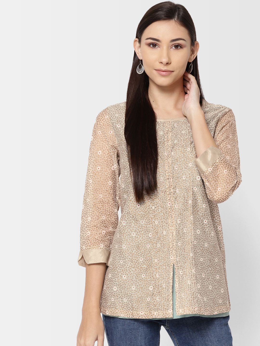 

Fabindia Women Off-White & Golden Printed Tunic