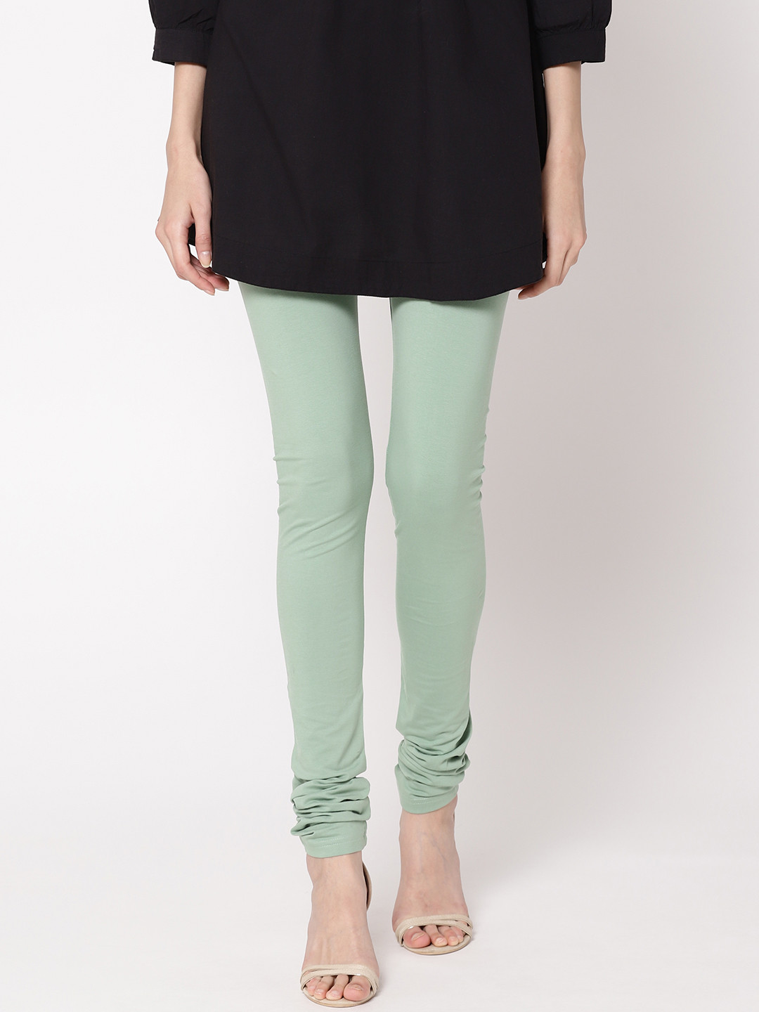 

Fabindia Women Sea Green Solid Churidar Length Leggings