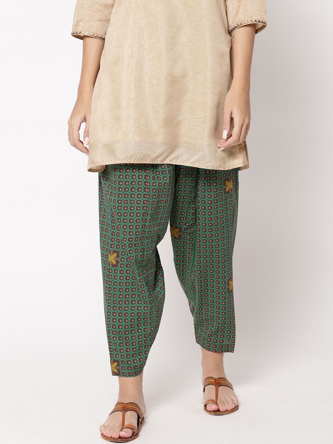 

Fabindia Women Green & Golden Printed Salwar