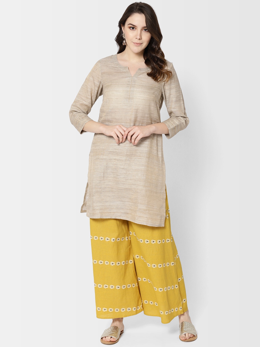 

Fabindia Women Beige Handwoven Silk Straight Kurta