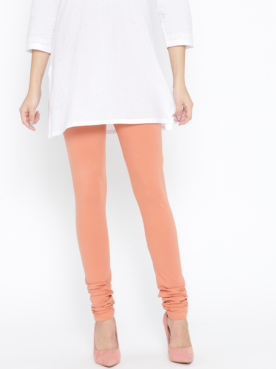 

Fabindia Women Peach-Coloured Solid Churidar Length Leggings