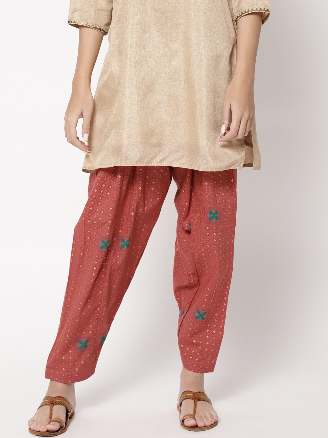 

Fabindia Women Rust Red & Golden Printed Salwar