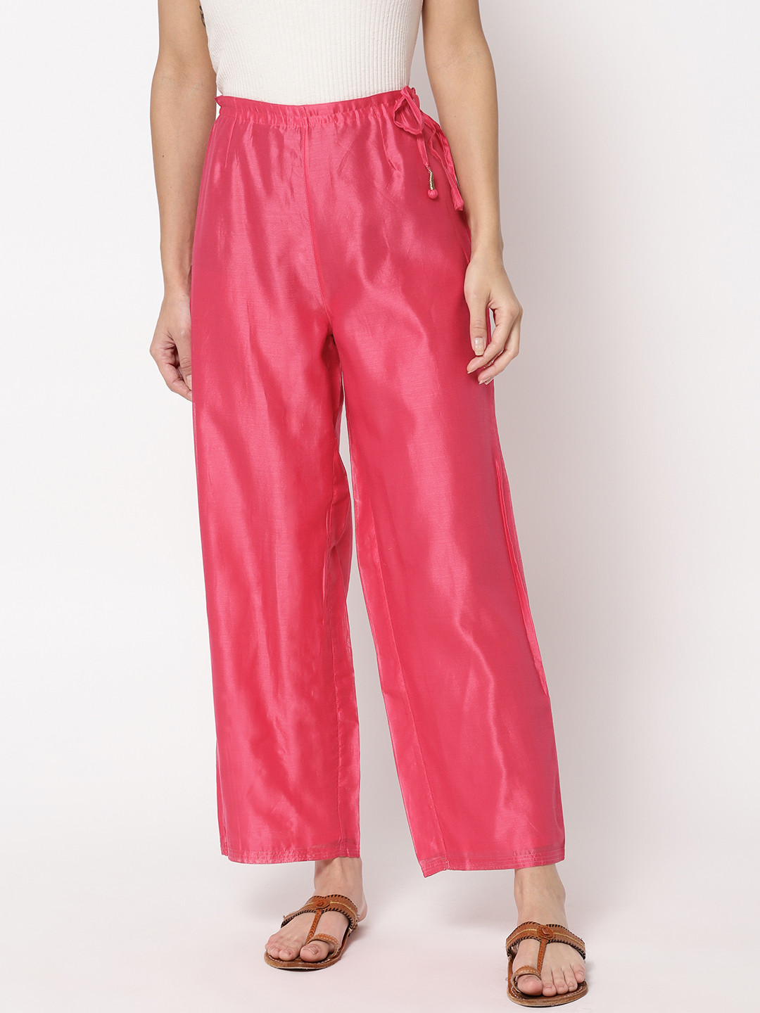 

Fabindia Women Pink Solid Straight Palazzos