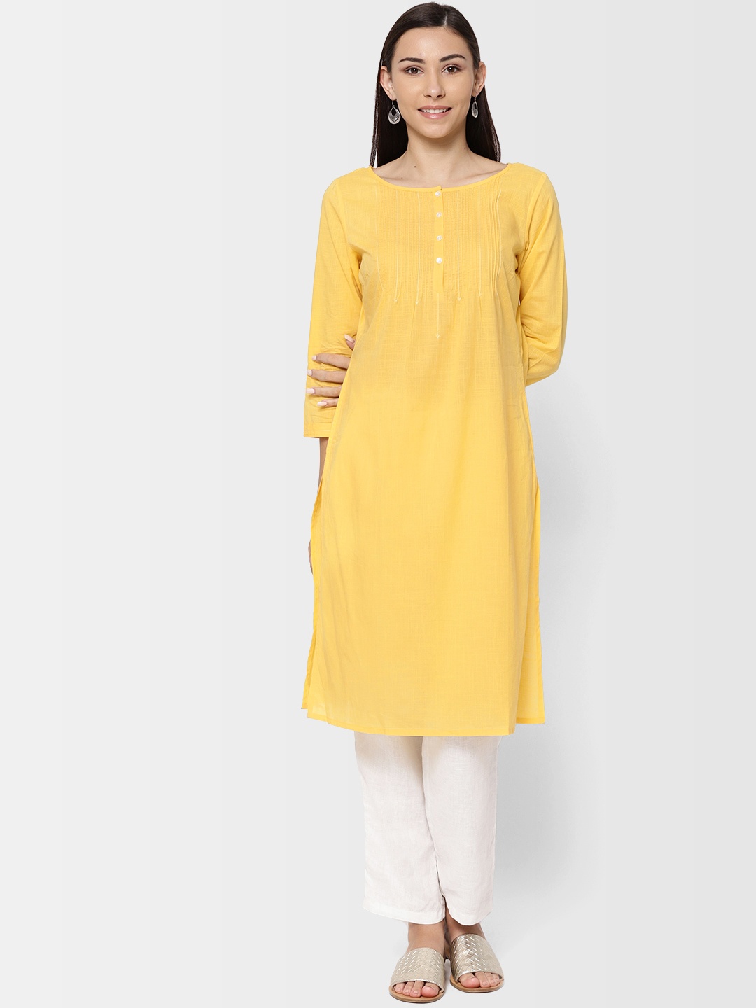 

Fabindia Women Yellow Semi-Sheer Solid Straight Kurta