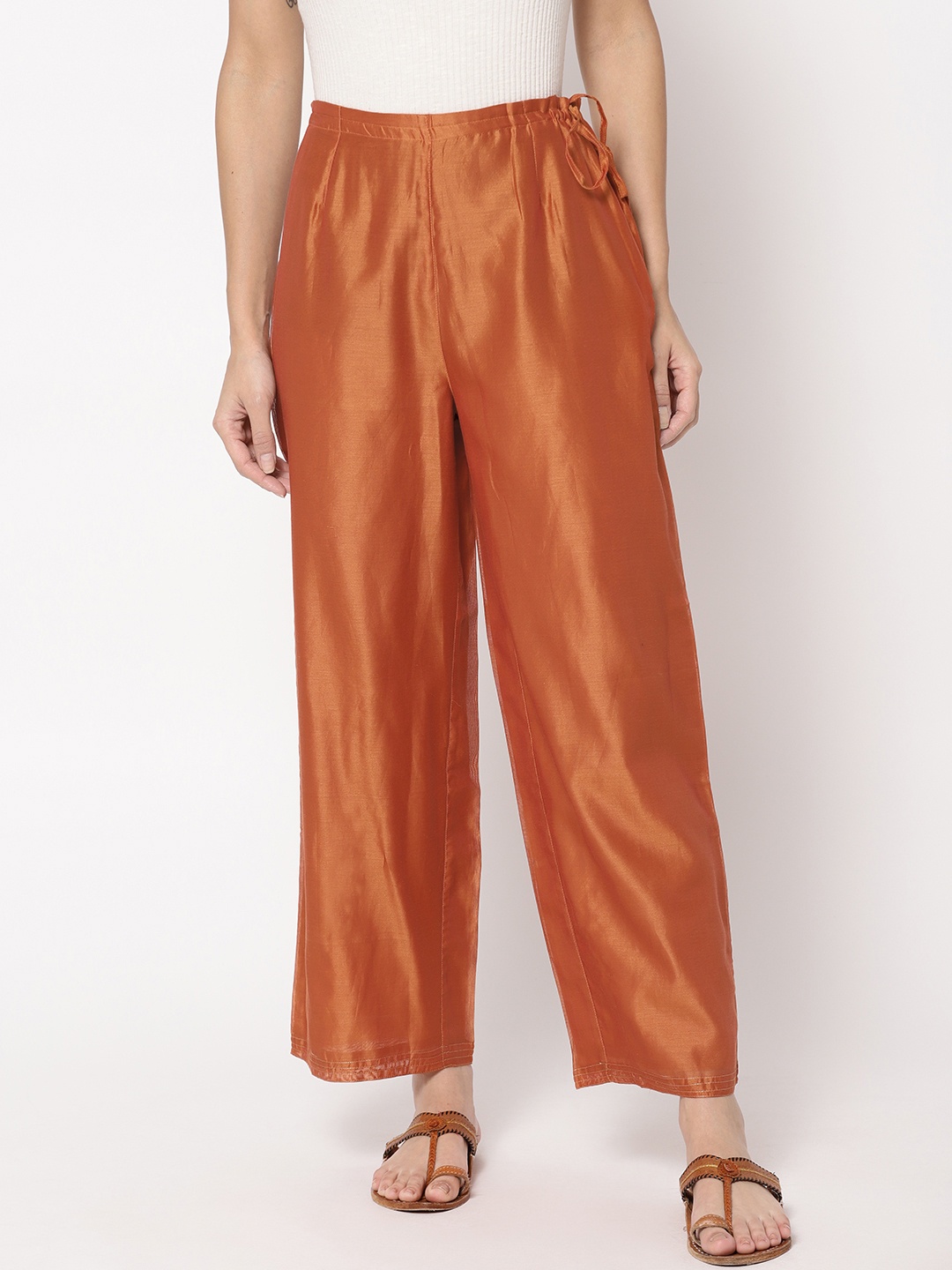 

Fabindia Women Rust Orange Solid Straight Palazzos