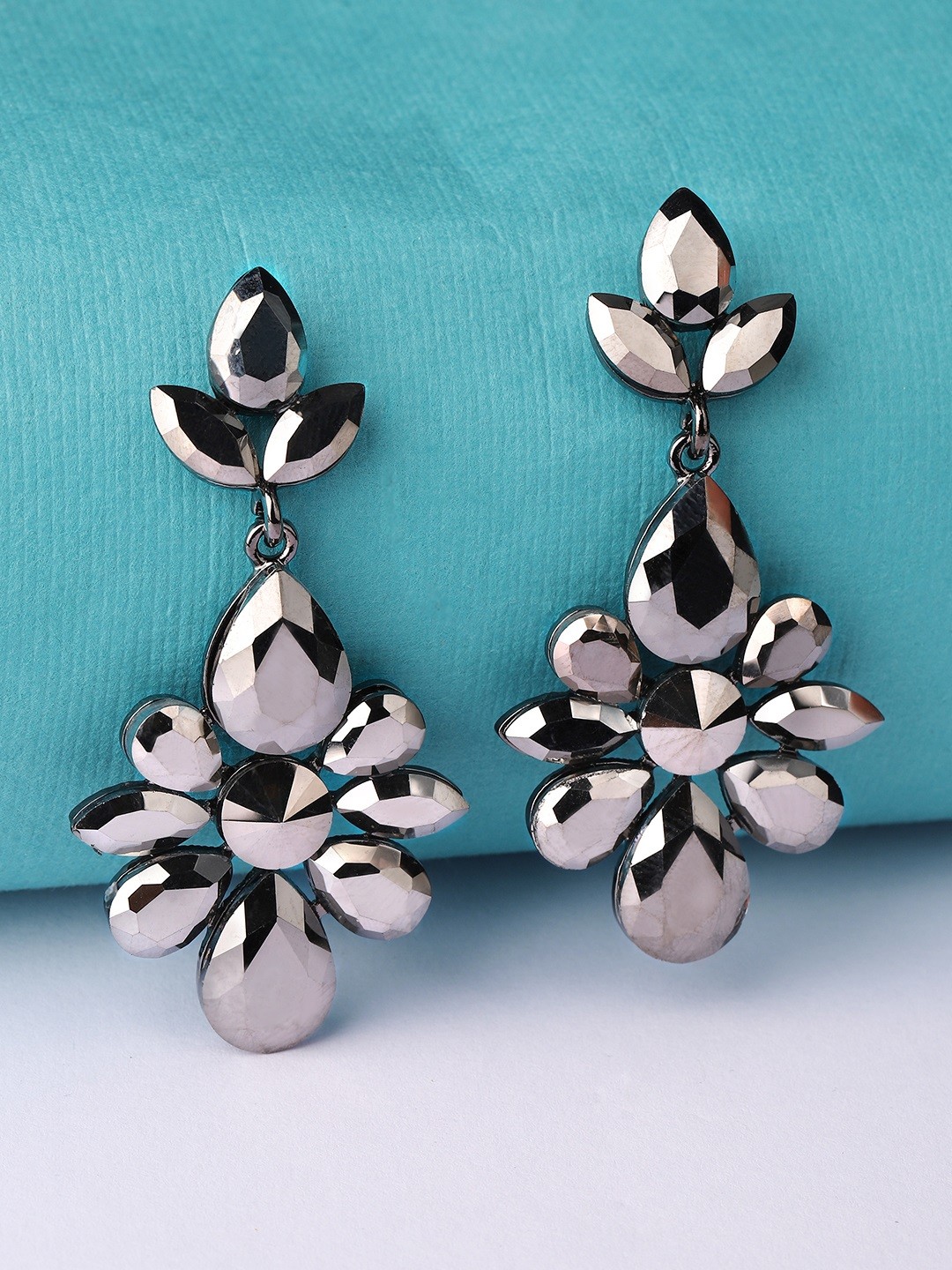 

Rubans Silver-Plated & Black Floral Shaped Handcrafted Drop Earrings