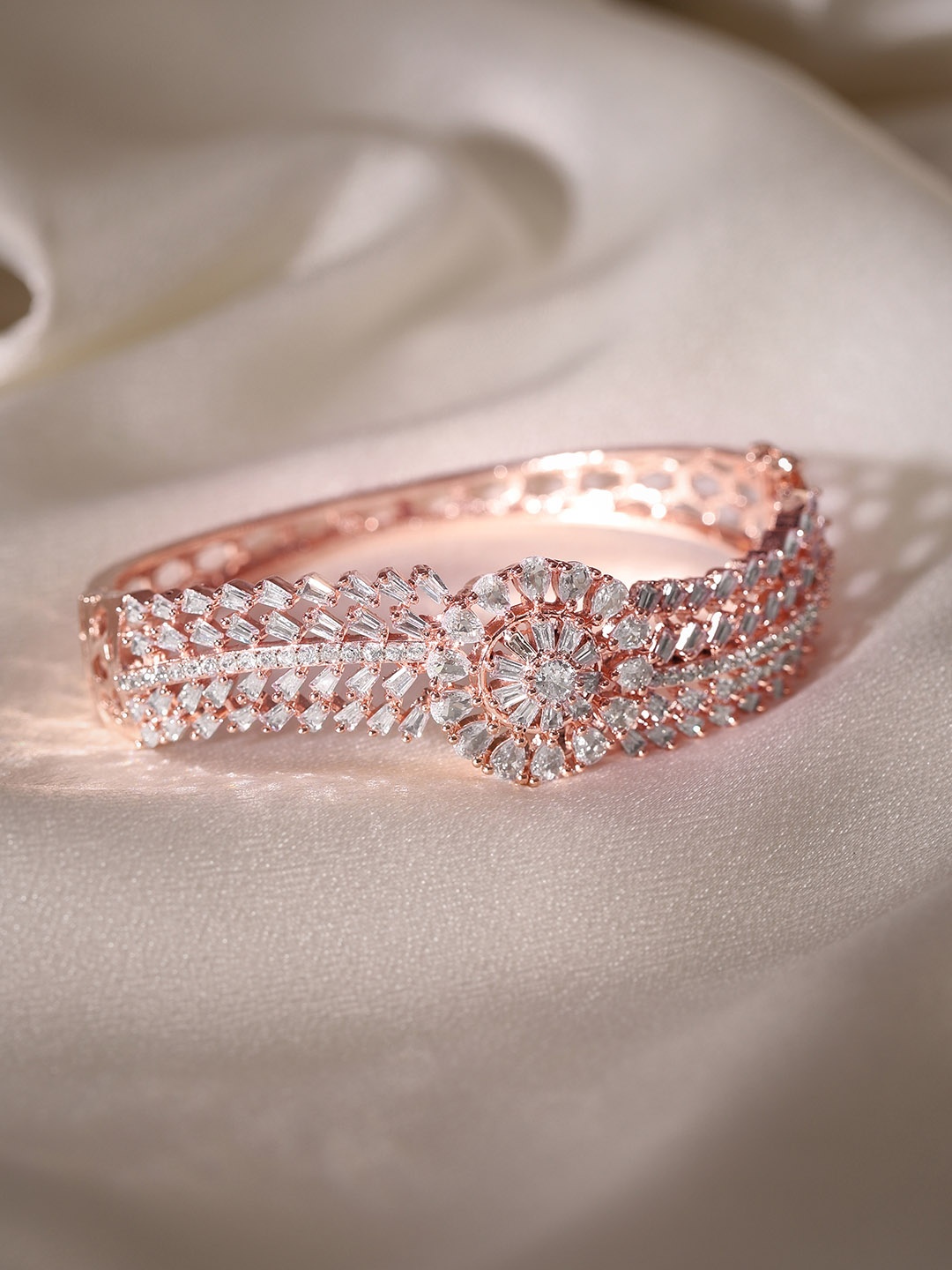 

Rubans Rose Gold Plated Blooming CZ Studded Statement Bracelet