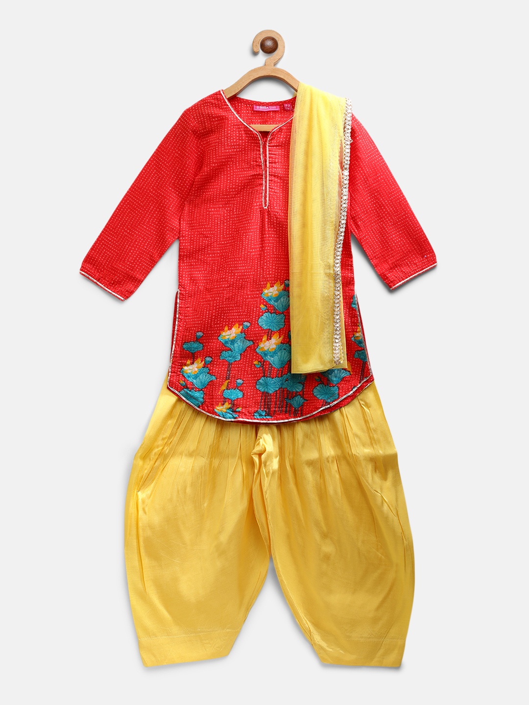 

Biba Girls Red & Yellow Printed Kurta with Salwar & Dupatta