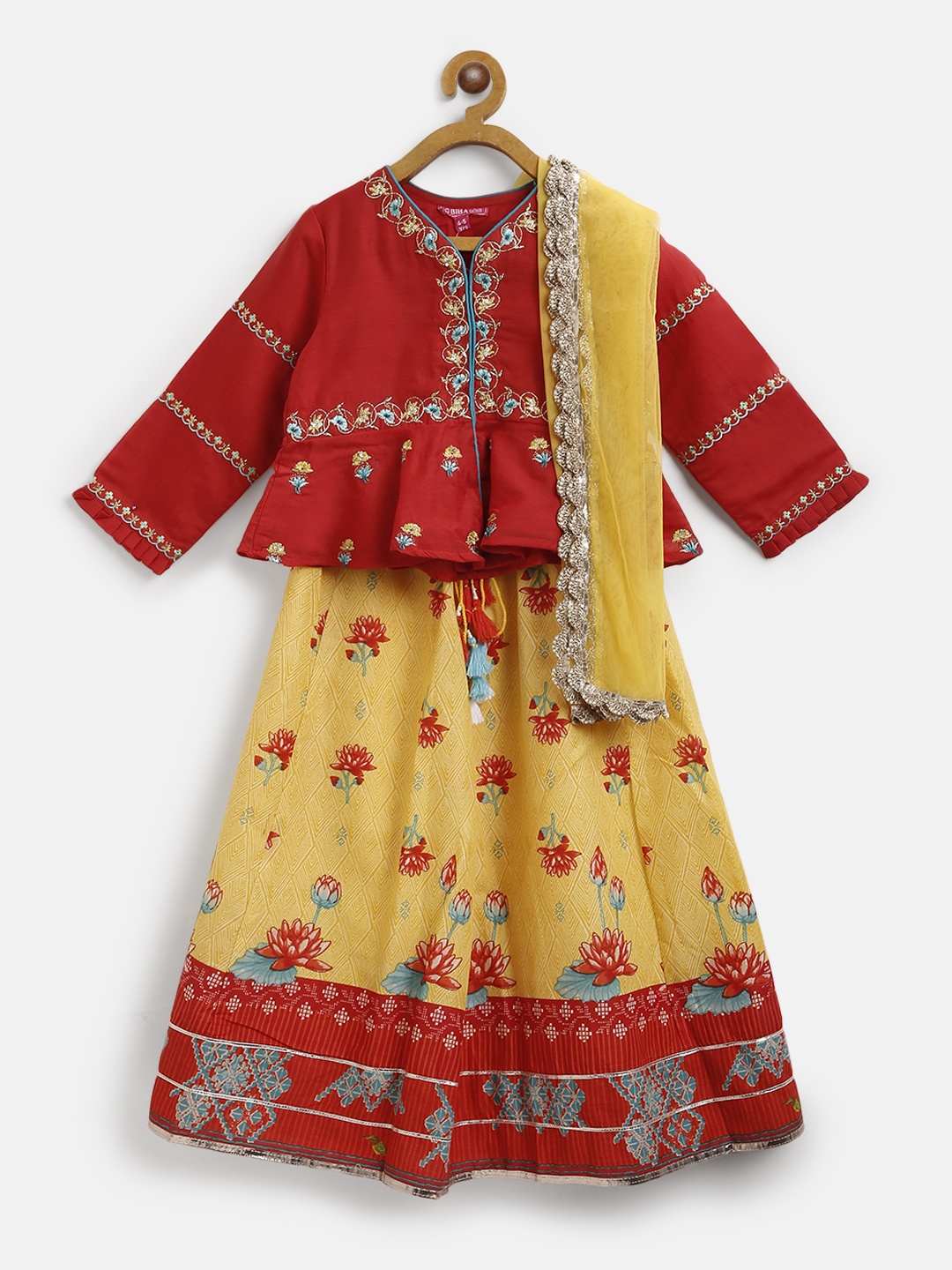 

Biba Girls Yellow & Red Printed Ready to Wear Lehenga & Blouse with Dupatta