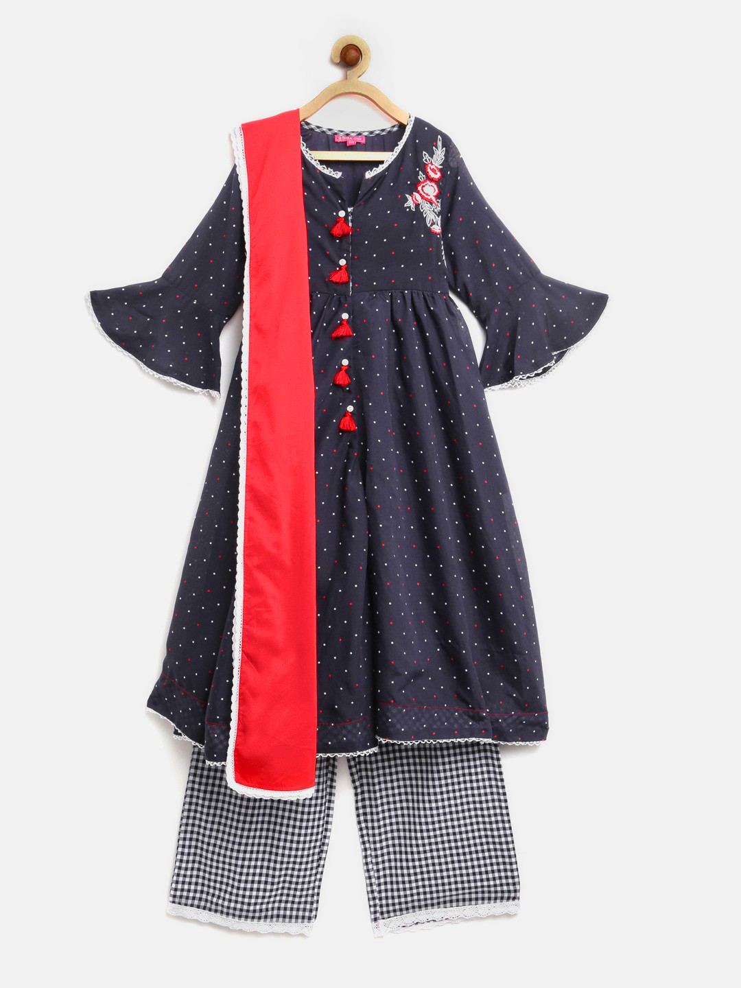 

Biba Girls Navy & White Printed Kurta with Palazzos & Dupatta, Navy blue