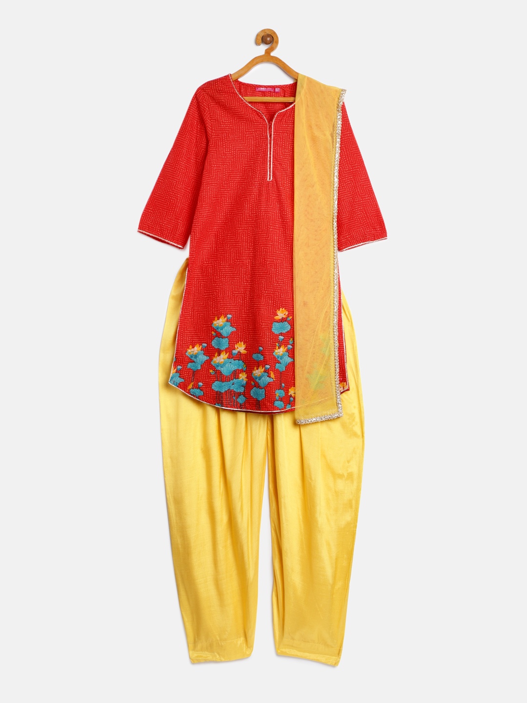 

Biba Girls Red & Yellow Printed Kurta with Salwar & Dupatta