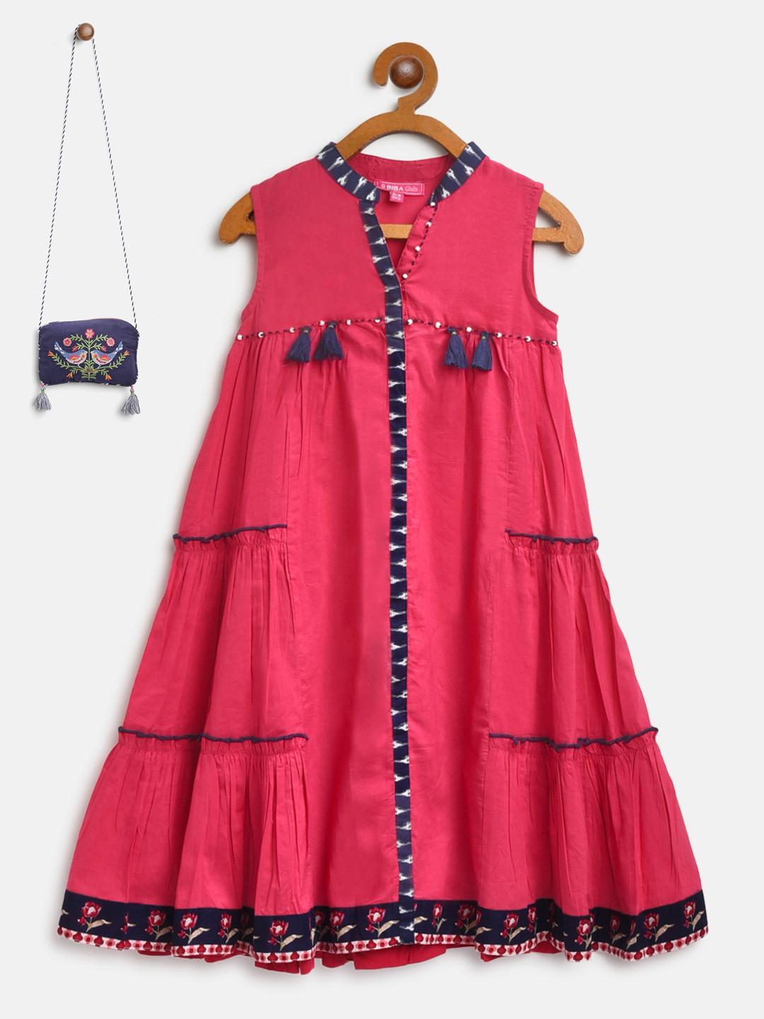 

Biba Girls Pink Solid Empire Dress with Sling Bag