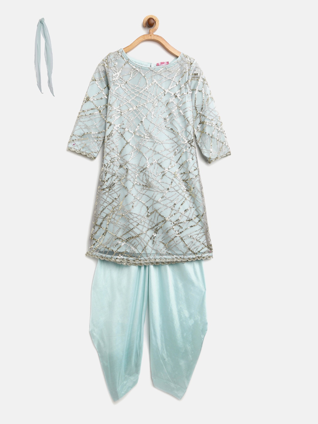 

Biba Girls Pastel Blue Embellished Kurta with Patiala & Hair Clip