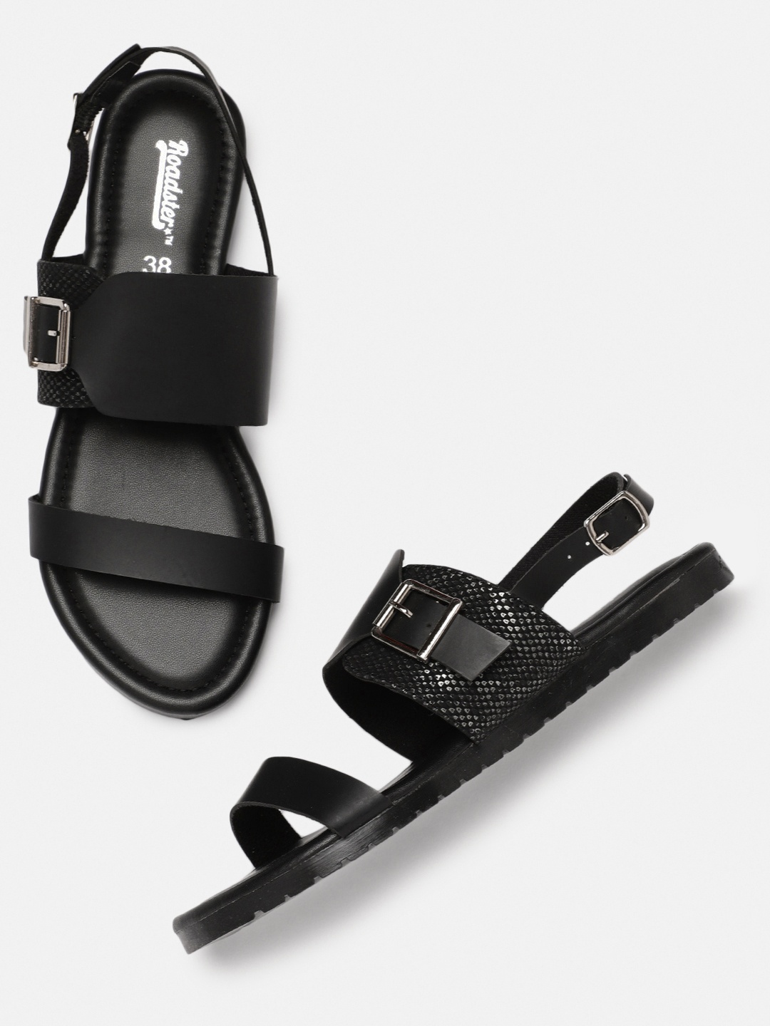 

The Roadster Lifestyle Co Women Black Solid Open Toe Flats