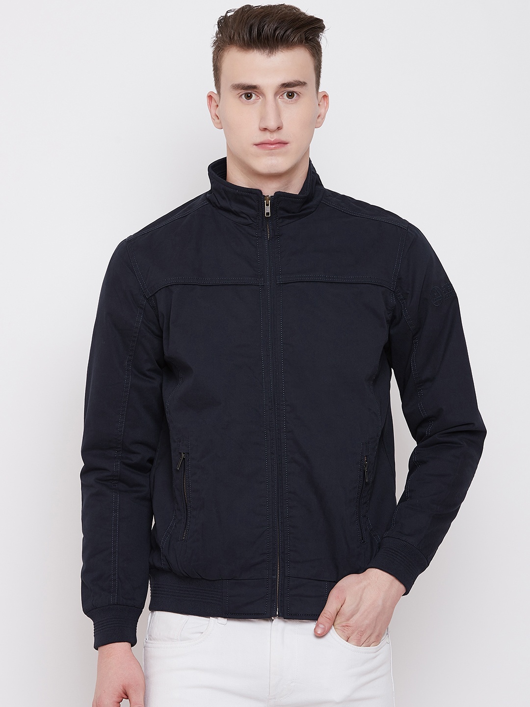 

Pierre Carlo Men Navy Blue Solid Bomber Jacket