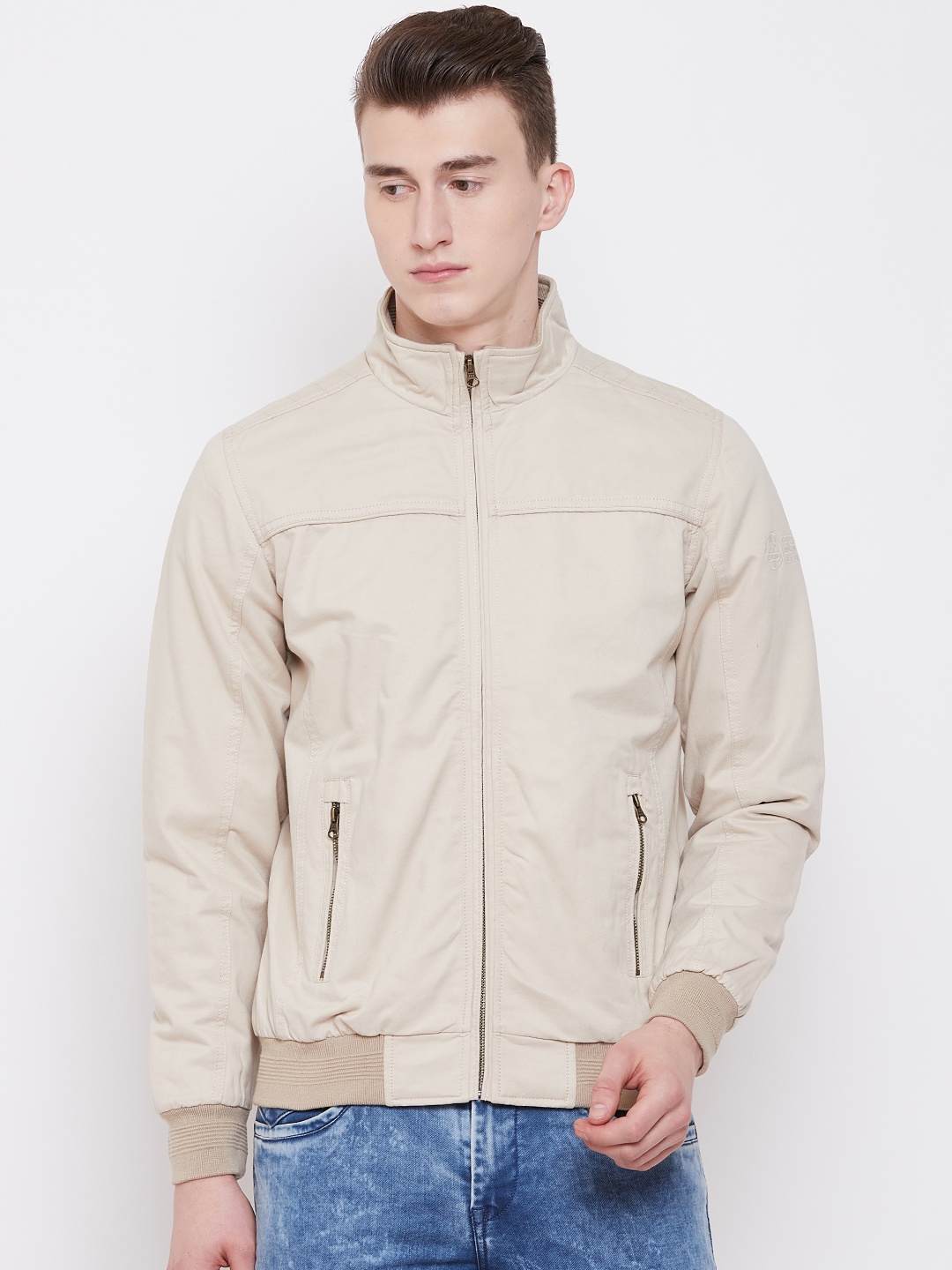 

Pierre Carlo Men Beige Solid Bomber Jacket, Off white