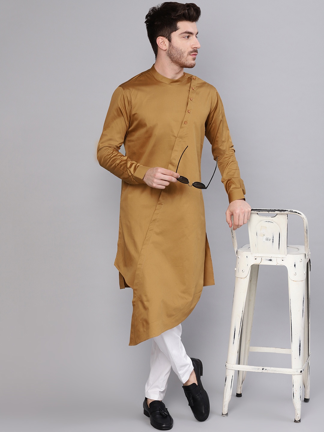 

See Designs Men Brown Asymmetric Straight Kurta