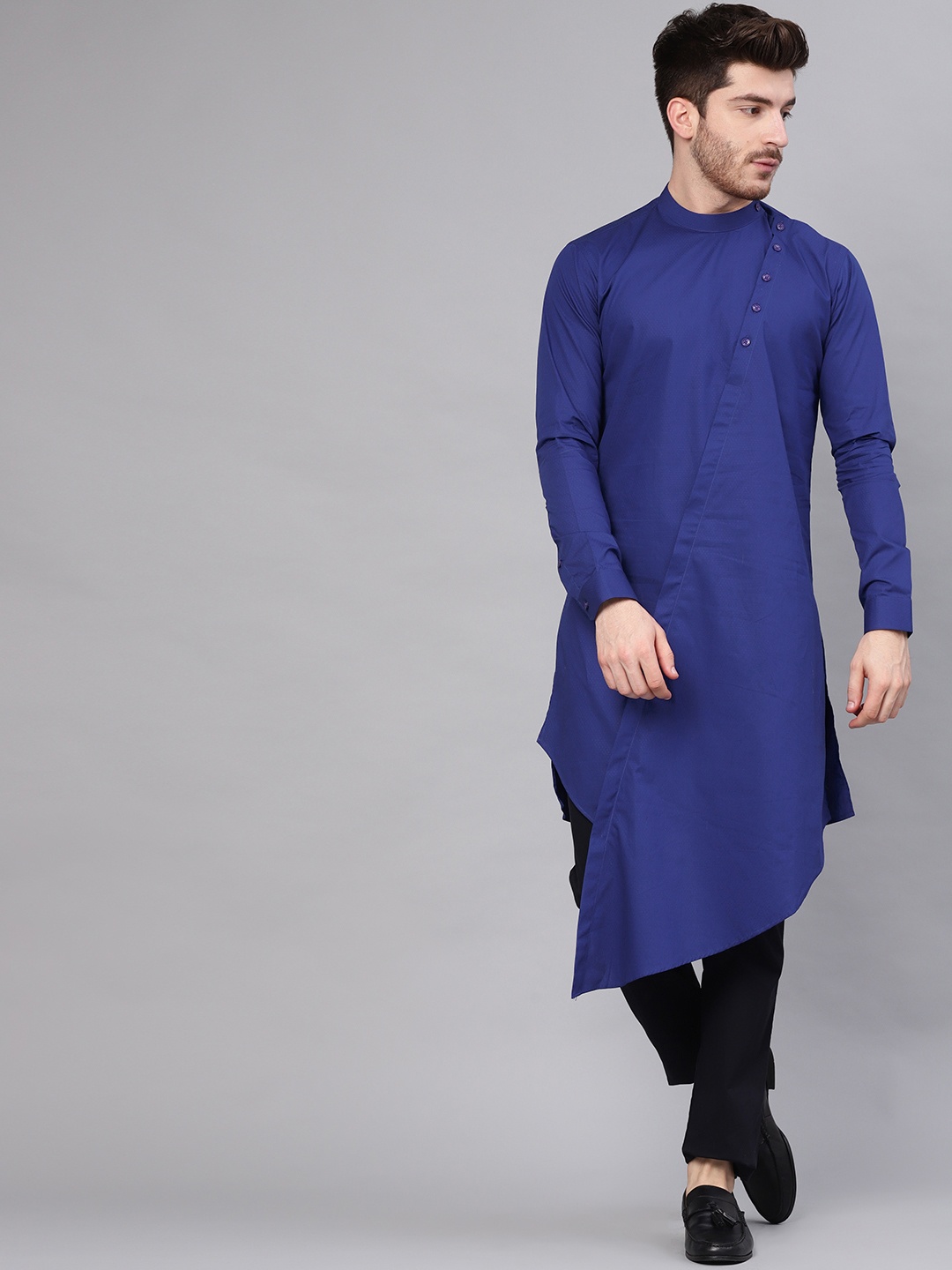 

See Designs Men Blue Asymmetric Straight Kurta, Navy blue