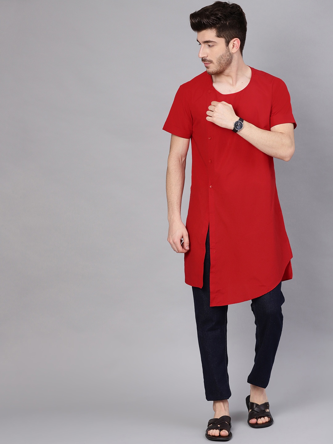 

See Designs Men Red Solid Straight Kurta