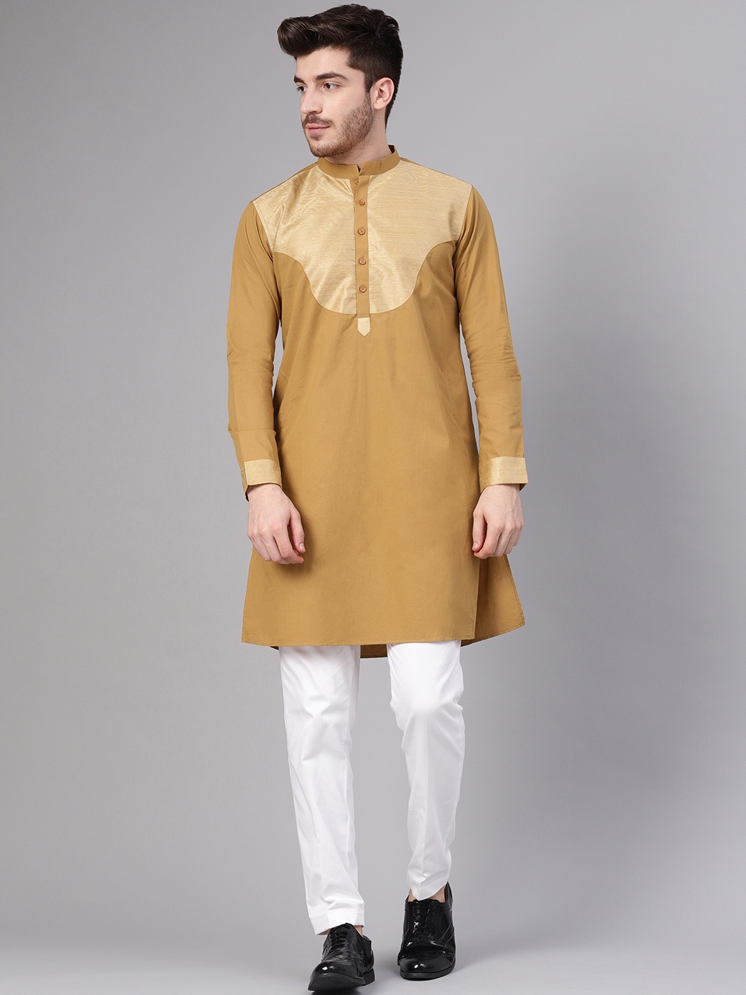 

See Designs Men Khaki Yoke Design Straight Kurta
