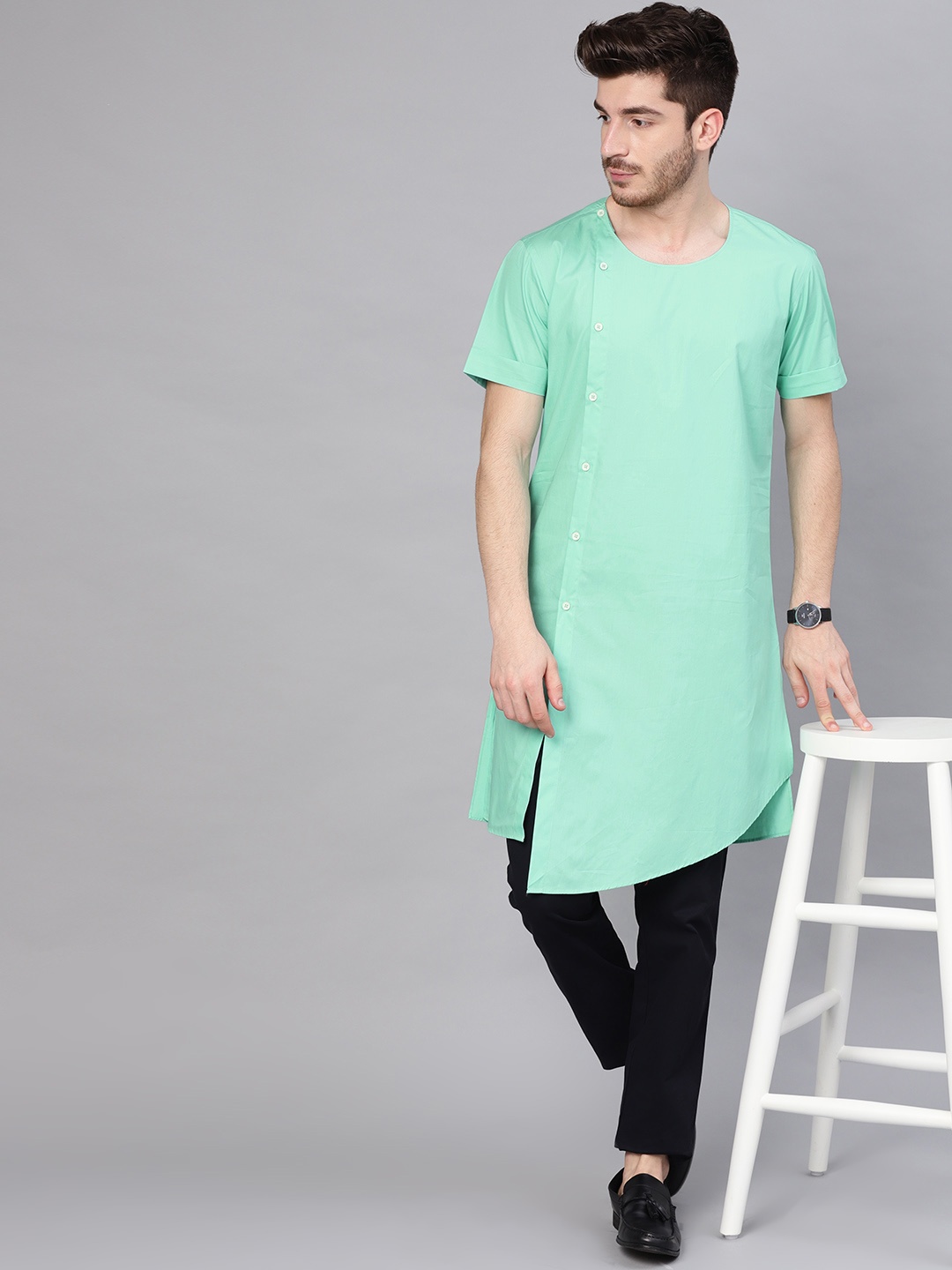 

See Designs Men Sea Green Solid Straight Kurta