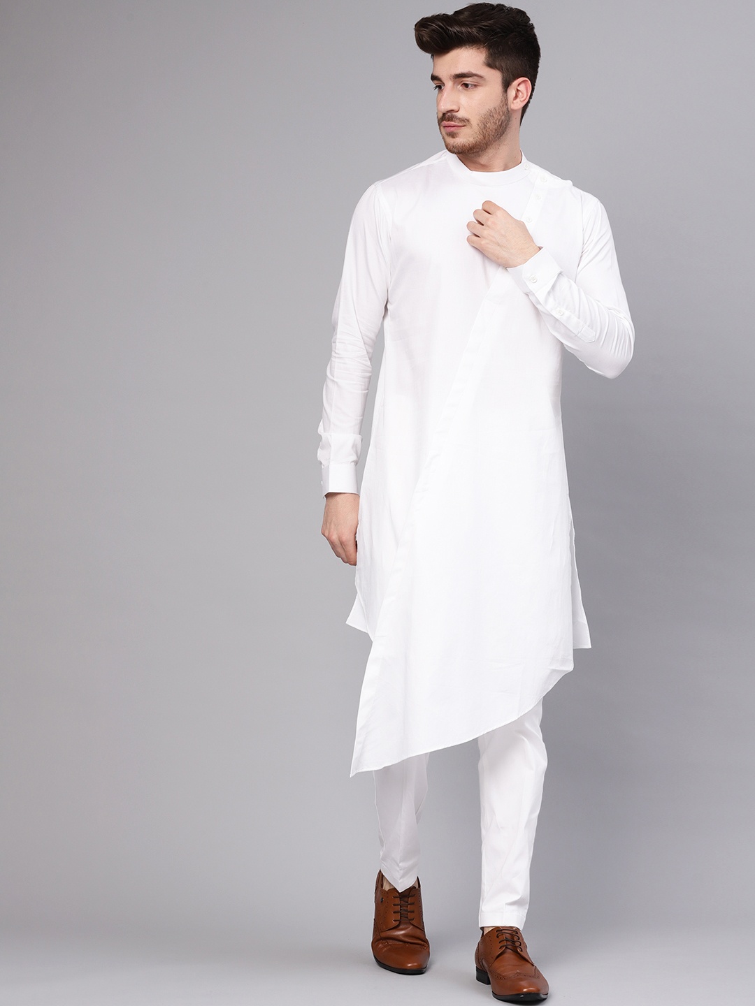 

See Designs Men White Asymmetric Straight Kurta