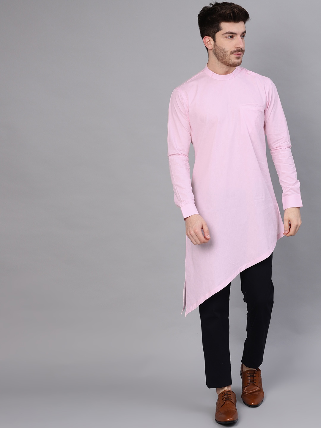 

See Designs Men Pink Asymmetric Straight Kurta