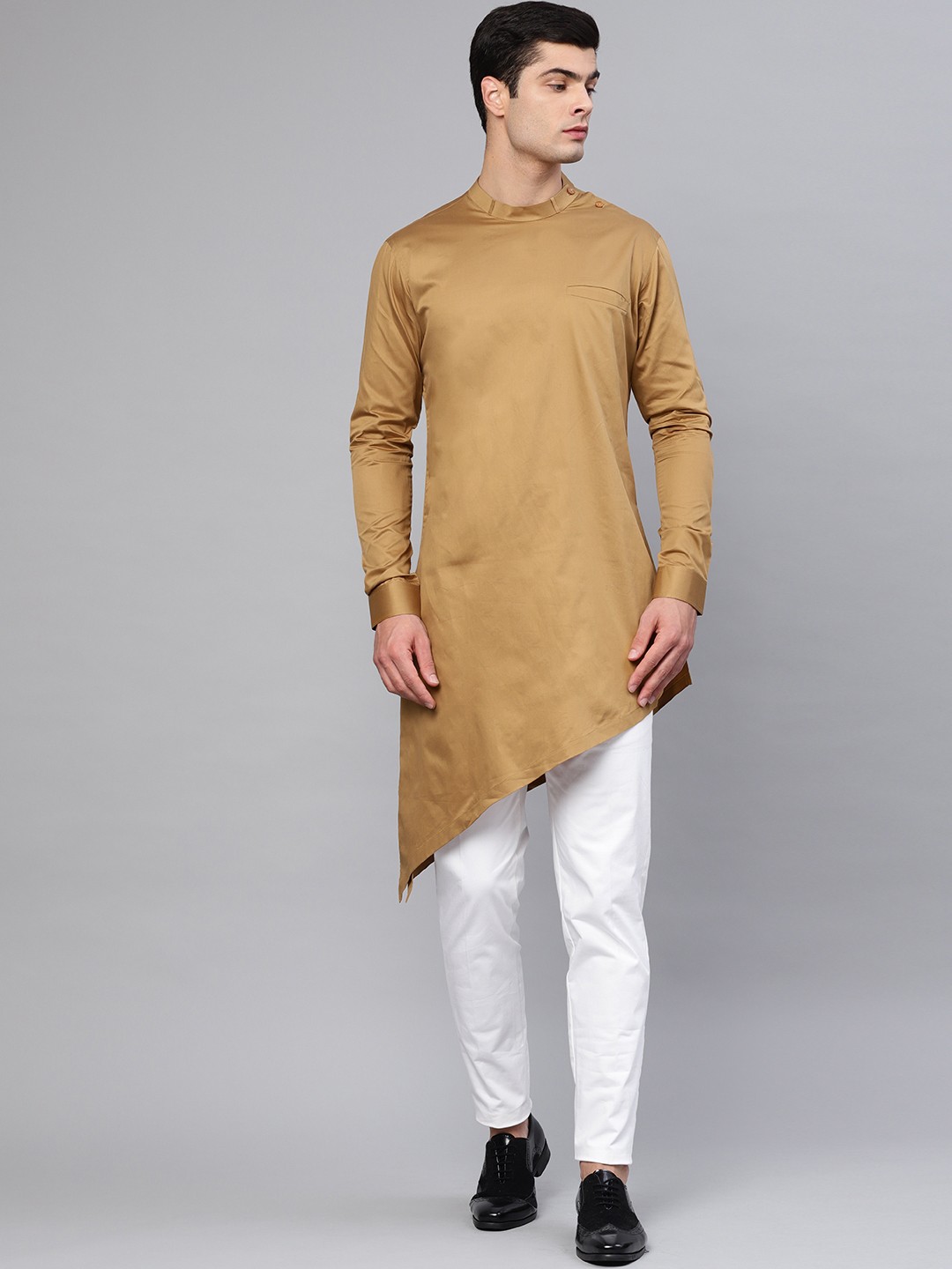 

See Designs Men Khaki Solid Straight Kurta, Beige