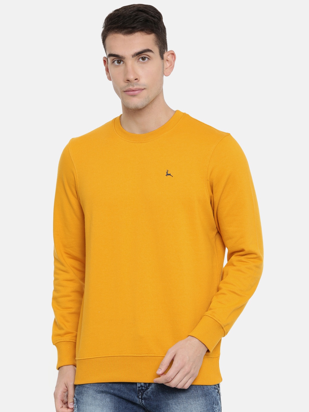 

Parx Men Mustard Yellow Solid Pullover Sweatshirt