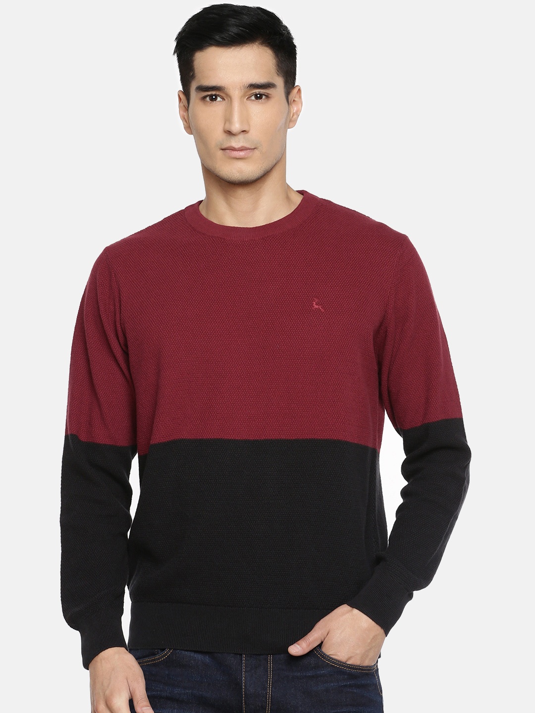 

Parx Men Maroon & Black Colourblocked Sweater