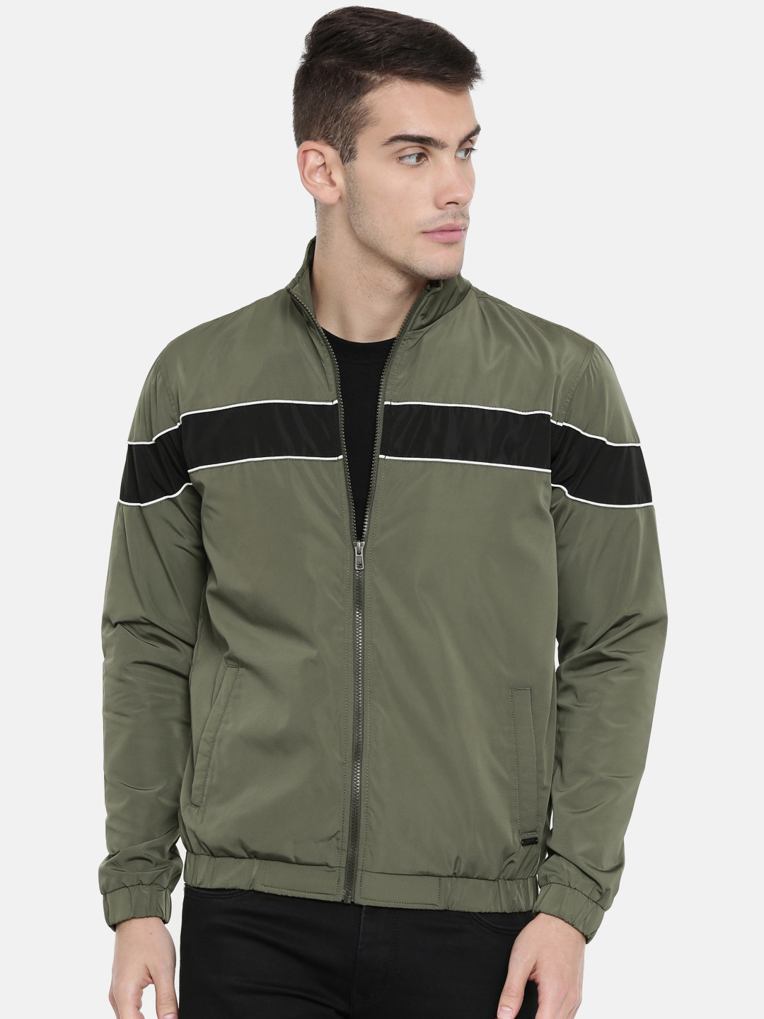 

Parx Men Olive Green Solid Lightweight Bomber Jacket