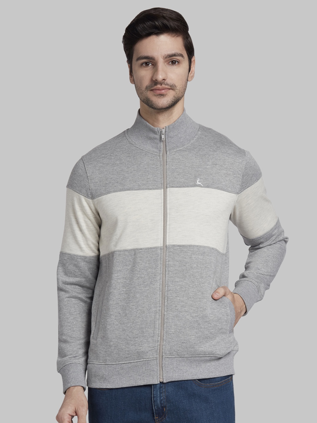 

Parx Men Grey & Off-White Colourblocked Sweatshirt