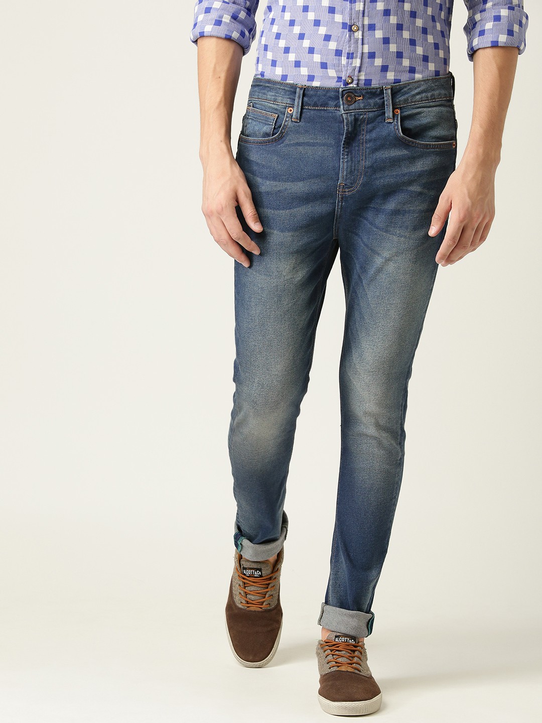 

United Colors of Benetton Men Blue Carrot Fit Mid-Rise Clean Look Stretchable Jeans