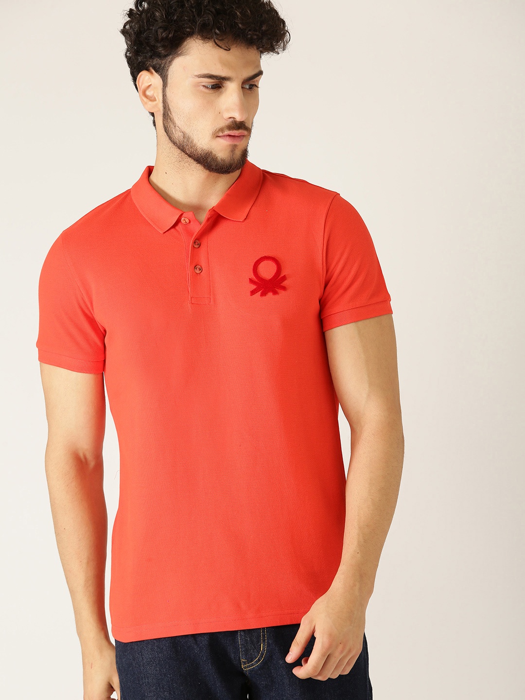 

United Colors of Benetton Men Red Solid Polo Collar T-shirt