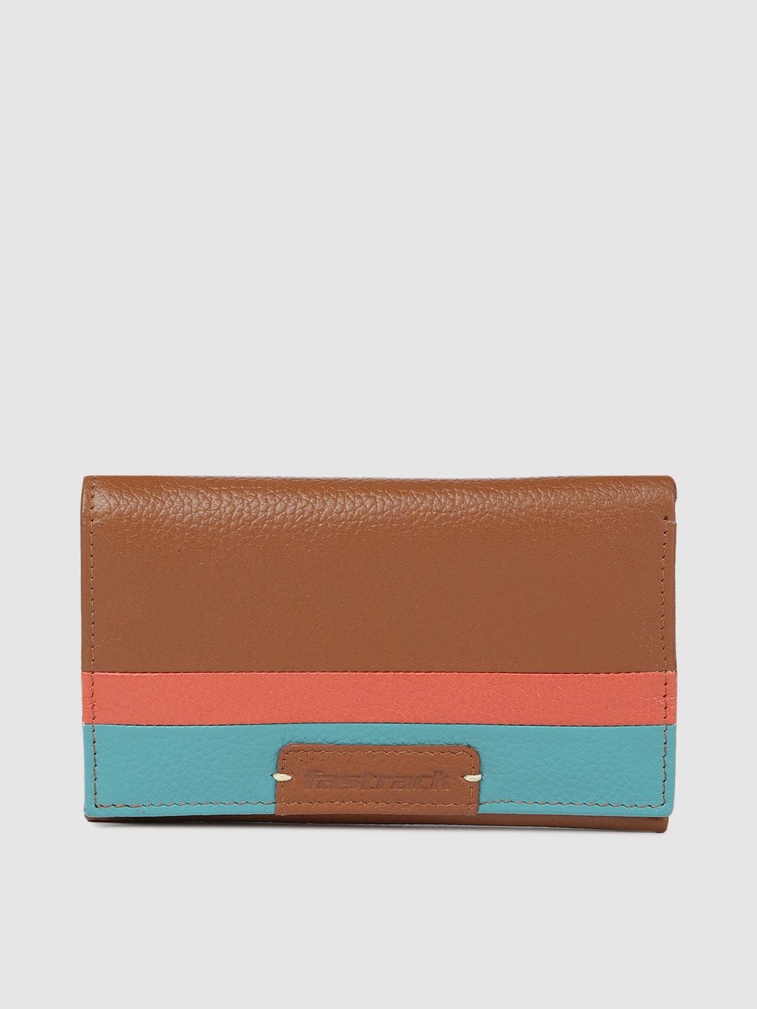

Fastrack Women Brown & Blue Striped Three Fold Leather Wallet