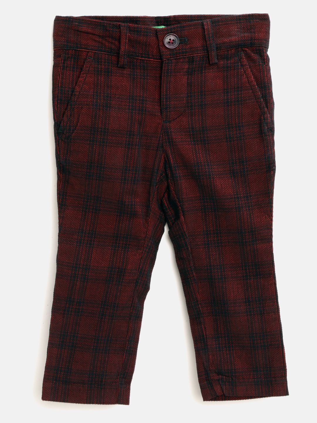 

United Colors of Benetton Boys Maroon & Black Regular Fit Checked Trousers