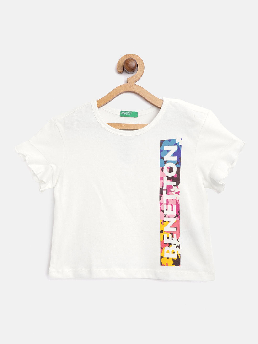 

United Colors of Benetton Girls White Printed Detail Pure Cotton Top