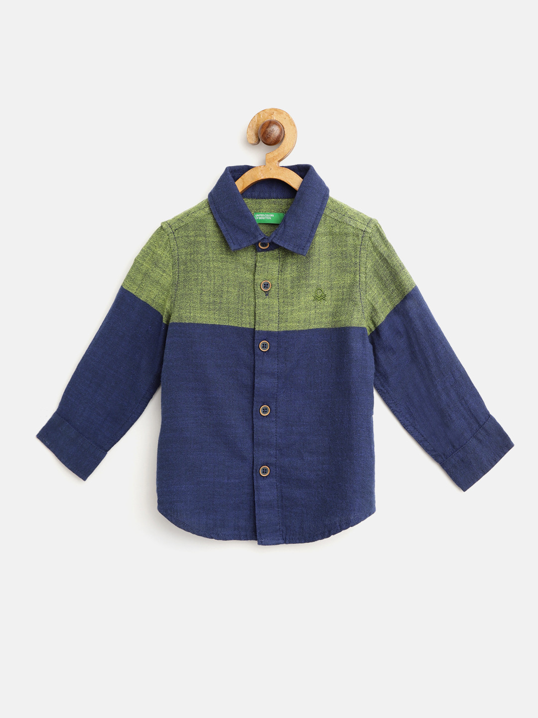 

United Colors of Benetton Boys Navy Blue & Green Regular Fit Colourblocked Casual Shirt