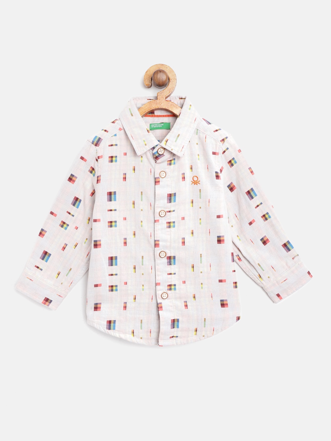 

United Colors of Benetton Boys Beige & Blue Regular Fit Printed Casual Shirt