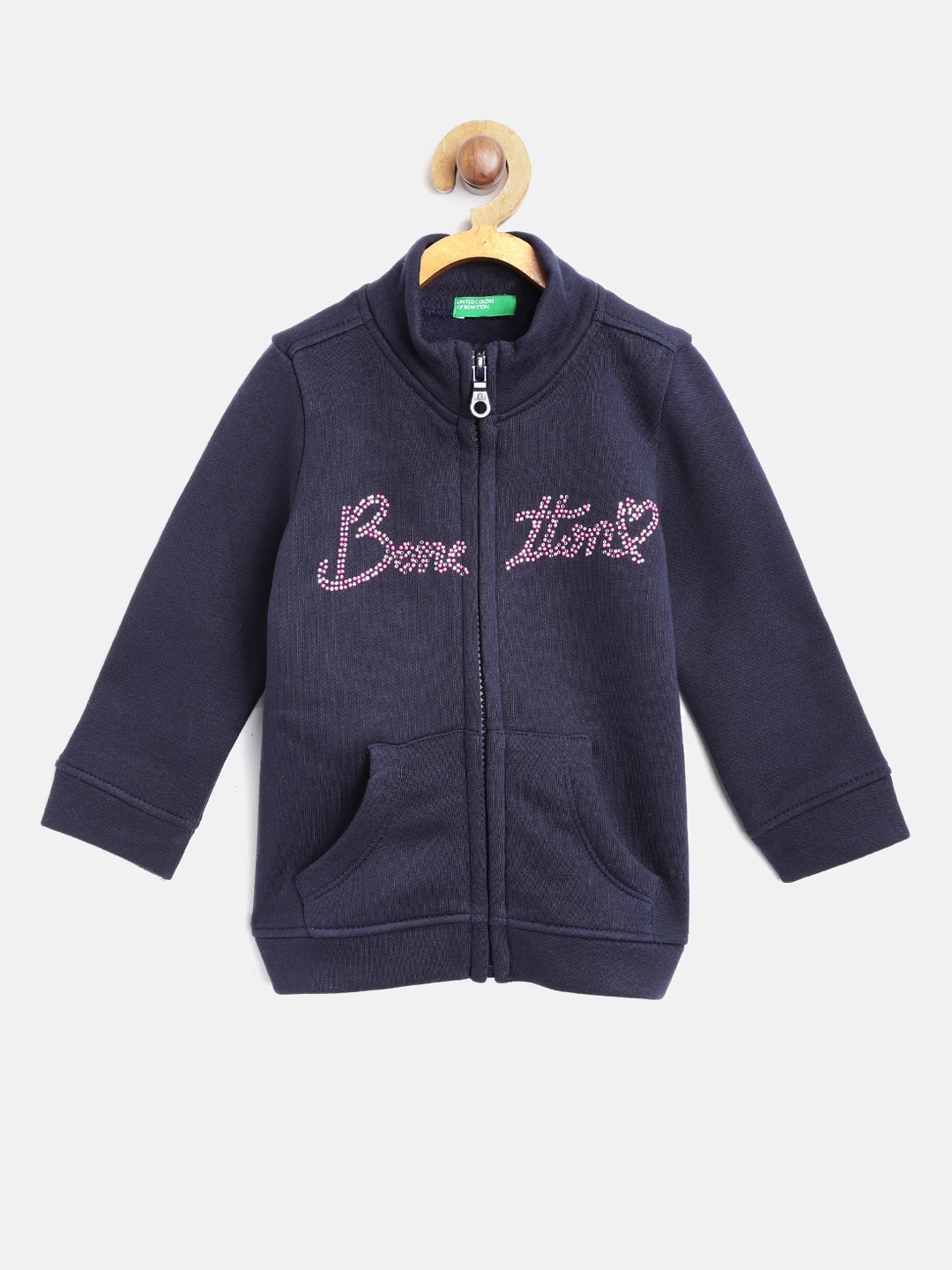 

United Colors of Benetton Girls Navy Blue Solid Sweatshirt with Embellished Detail