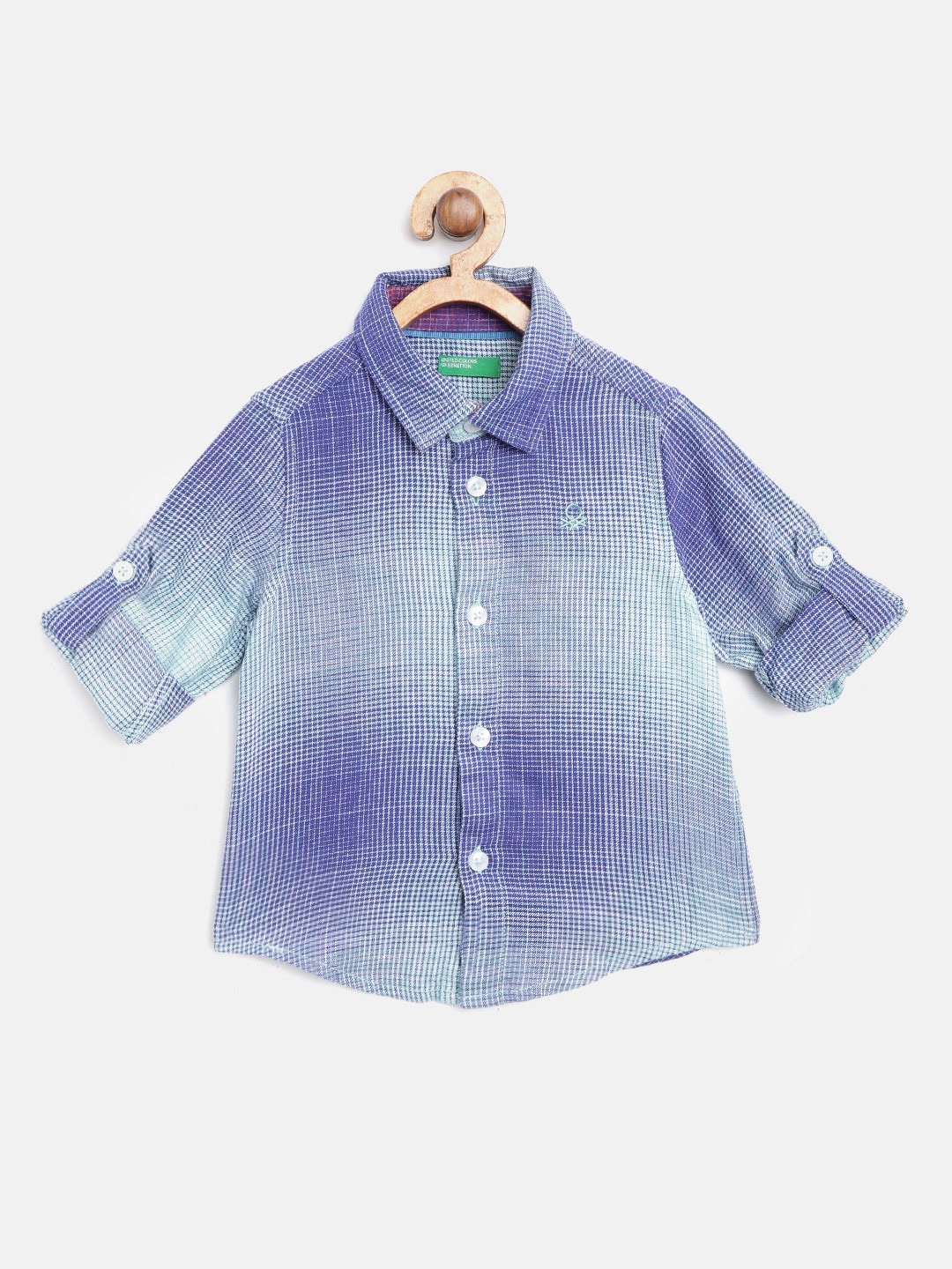 

United Colors of Benetton Boys Blue & Green Checked Casual Shirt with Ombre Effect