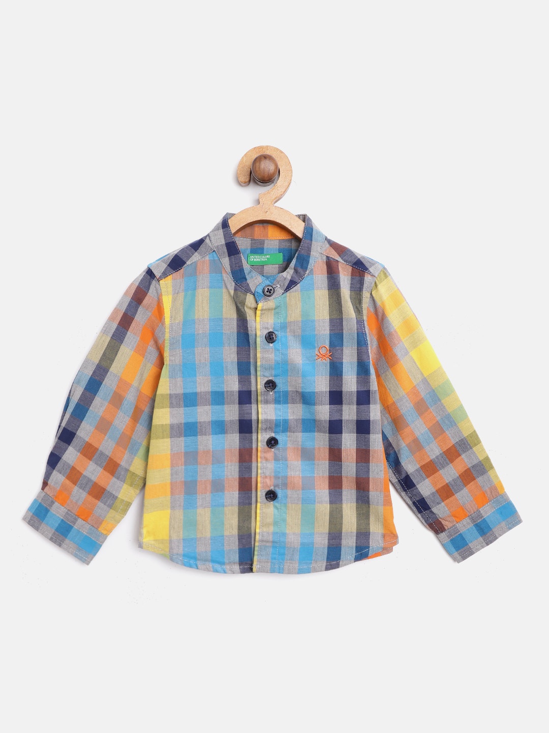 

United Colors of Benetton Boys Blue & Grey Regular Fit Checked Casual Shirt