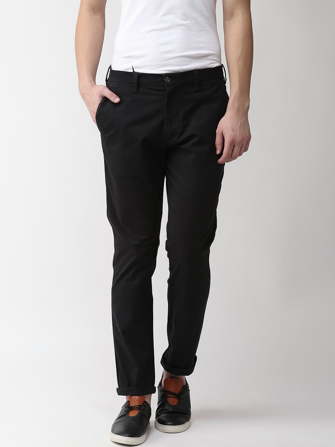 

Marks & Spencer Men Black Slim Fit Solid Chinos