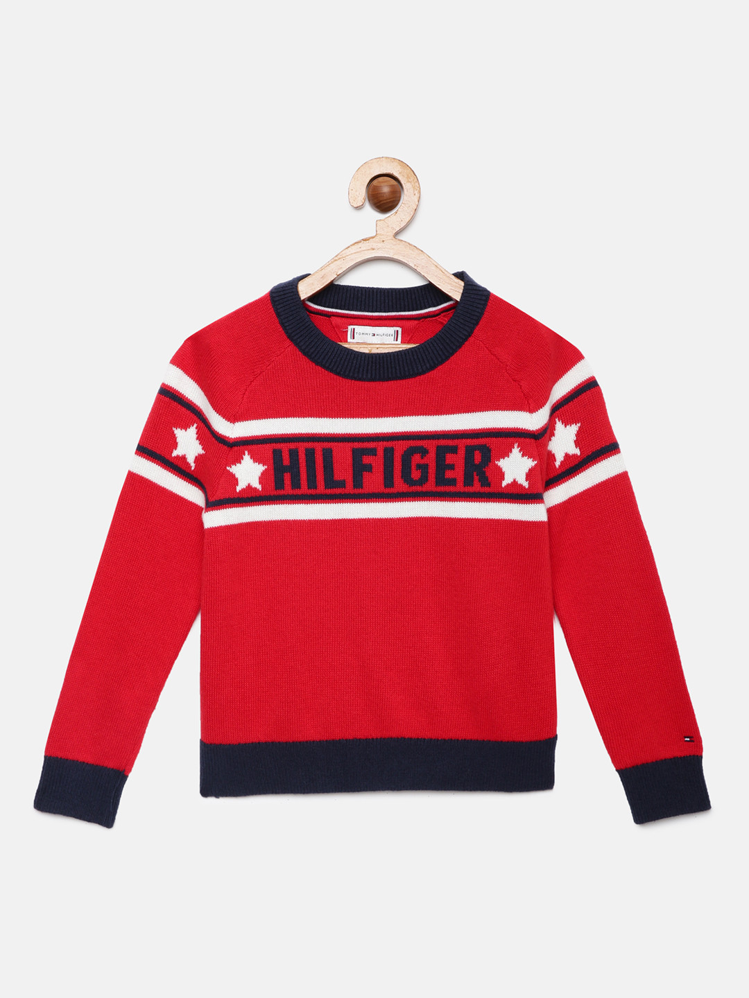

Tommy Hilfiger Girls Red & Navy Blue Typography Pullover